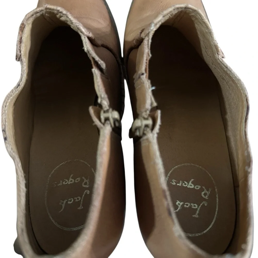 Jack Rogers Kyle Oak Brown Leather Whipstitch Ankle Booties Women's Size 9 M Zip